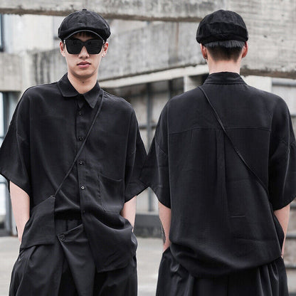 Men Japanese Casual Loose Oversize Shirt Black Harajuku Samurai Baggy Top Blouse