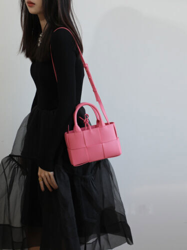 Small Mini Woven Real Leather Double Handles Tote Bag Purse Handbag Crossbody