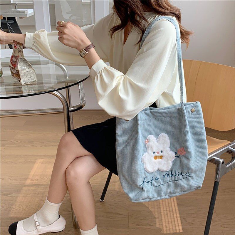 Women Handbags Corduroy Shopping Bag Canvas Magnetic Buckle Shoulder Bags Purse