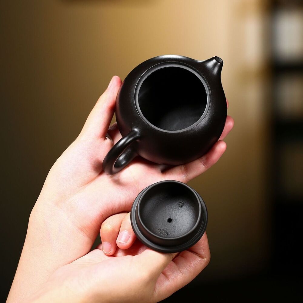 Chinese real yixing zisha black clay tea pot marked xishi pot 9 infuser holes