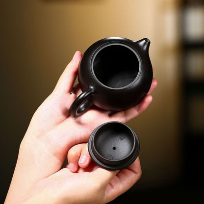 Chinese real yixing zisha black clay tea pot marked xishi pot 9 infuser holes
