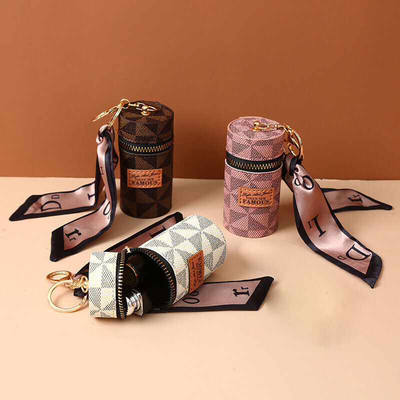 Leather Mini Keychain Charm Bucket Lipstick Bag Handbag Backpack Pendant Storage