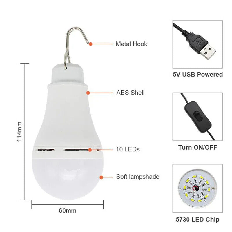 Reading Night Lamps USB LED Bulb Light Portable Outdoor Camping Home Lighting 5V