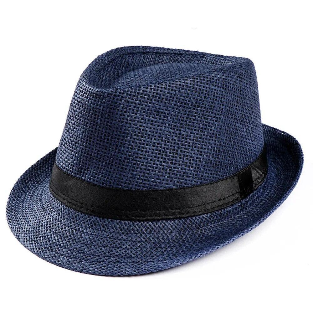 Unisex Straw Fedora Panama Hat Summer Sun Short Brim Floral Trilby Cuban Cap Hat