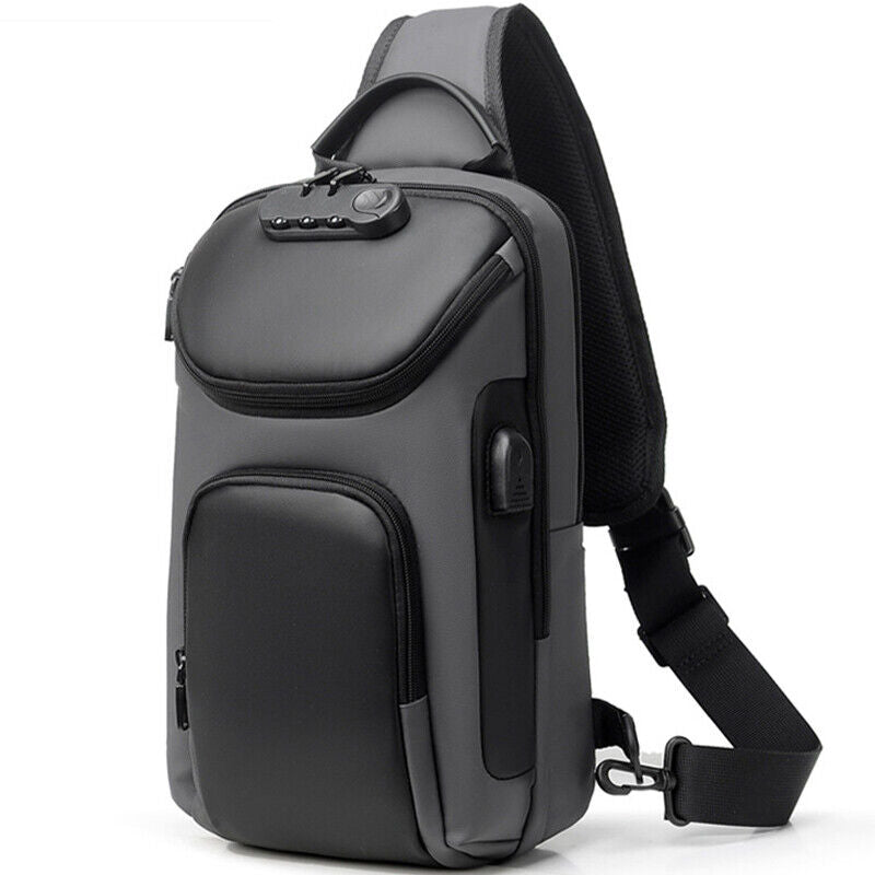Men's Sling Backpack Oxford Waterproof&Anti-theft Crossbody Bag USB Sport Bgas