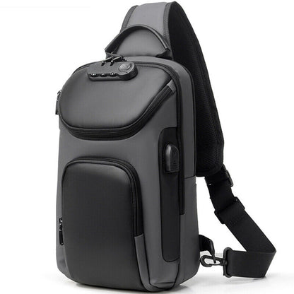 Men's Sling Backpack Oxford Waterproof&Anti-theft Crossbody Bag USB Sport Bgas