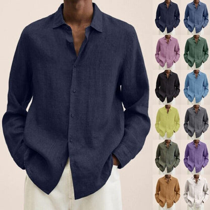 Men's Cotton Linen Long Sleeve Shirt Baggy Button-down Tops T Shirt Blouse M-5XL