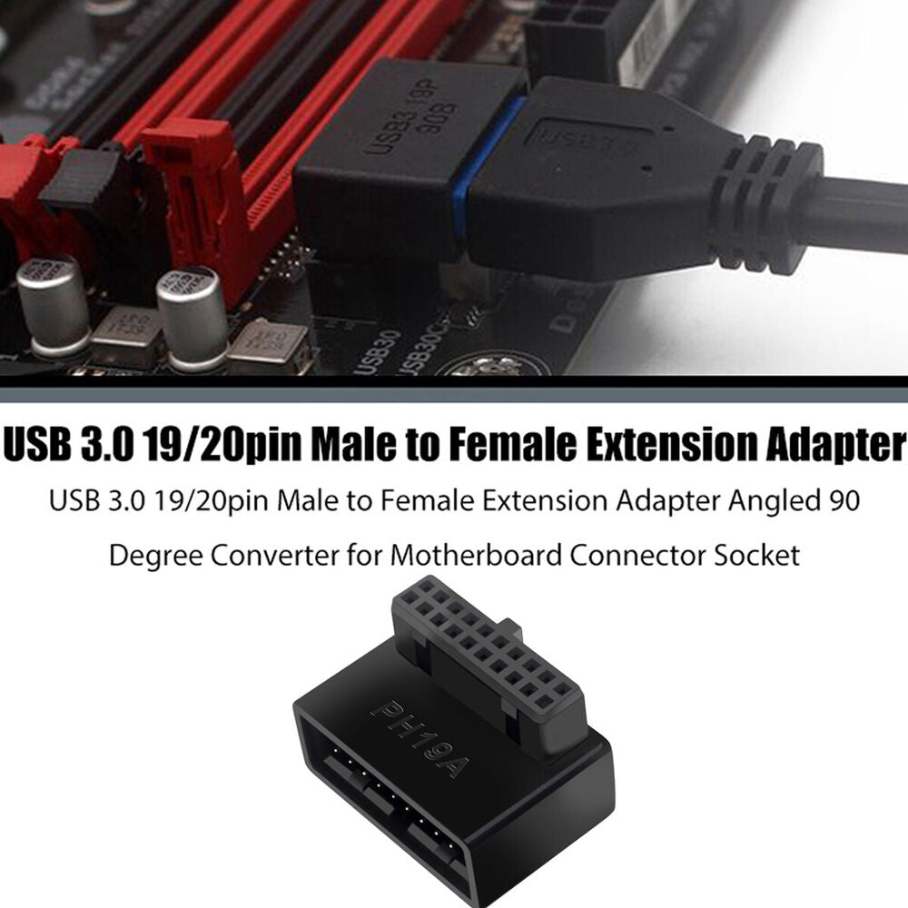 USB 3.0 19Pin/20pin Male to Female Extension Adapter 90 Degree for Motherboard