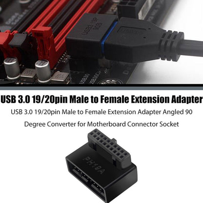 USB 3.0 19Pin/20pin Male to Female Extension Adapter 90 Degree for Motherboard