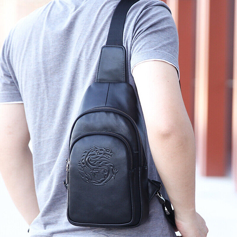 Sling Backpack Men's Genuine Leather Crossbody Chest Bag Sling Shoulder Bag