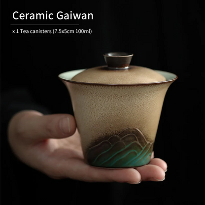 Ceramic Gaiwan Handpainted Green Mountain Tea Tureen for Gongfucha 100ml