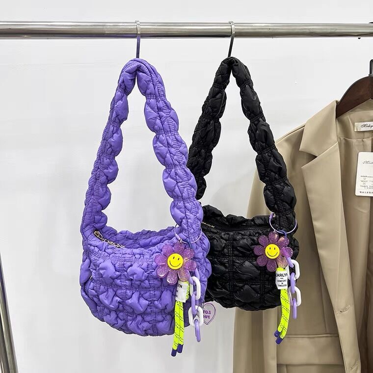 Nylon Women Shoulder Bags Lady Handbags Pleated Underarm Bag Small