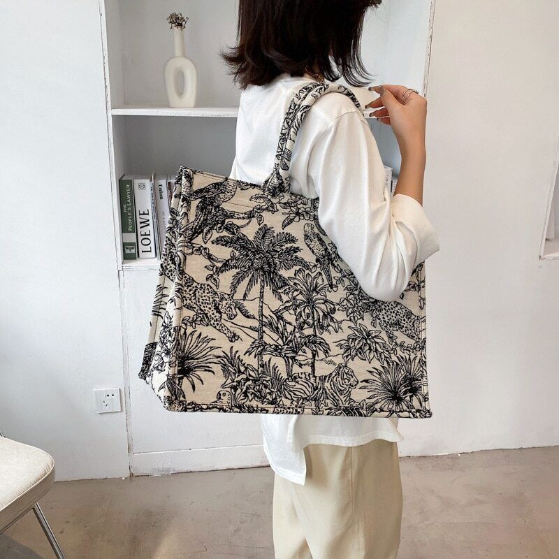 Tote Bag Women Handbag Travel Shoulder Bag Embroidery Shopping Bag