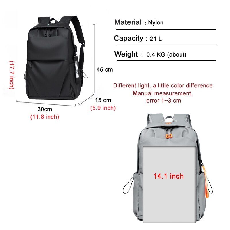 Men's Backpack Bag Travel Outdoor Sports Back Pack Youth School Bags Black