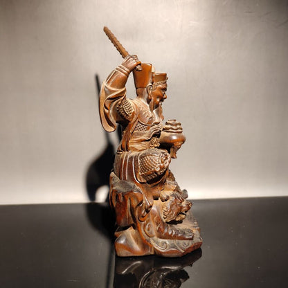 chinese boxwood carving God of Wealth Zhao Gongming fortune action figure buddha