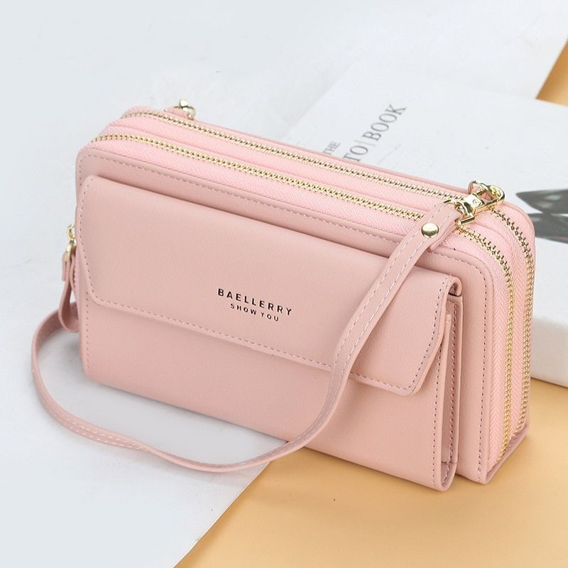 Women Leather Shoulder Bags Double Layer Large Handbag Card Holder Crossbody Bag