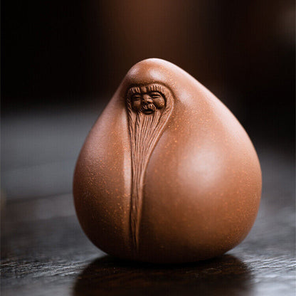 handmade carved peach tea pet yixing zisha purple clay the god of longevity gift