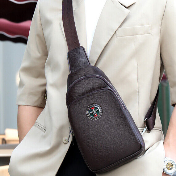 100% Genuine Leather Crossbody Bag Chest Bag Hiking Sling Backpack Shoulder Bag