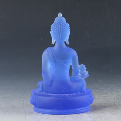 Chinese Exquisite Glazed Handwork Carved Medicine Buddha sakyamuni Statue