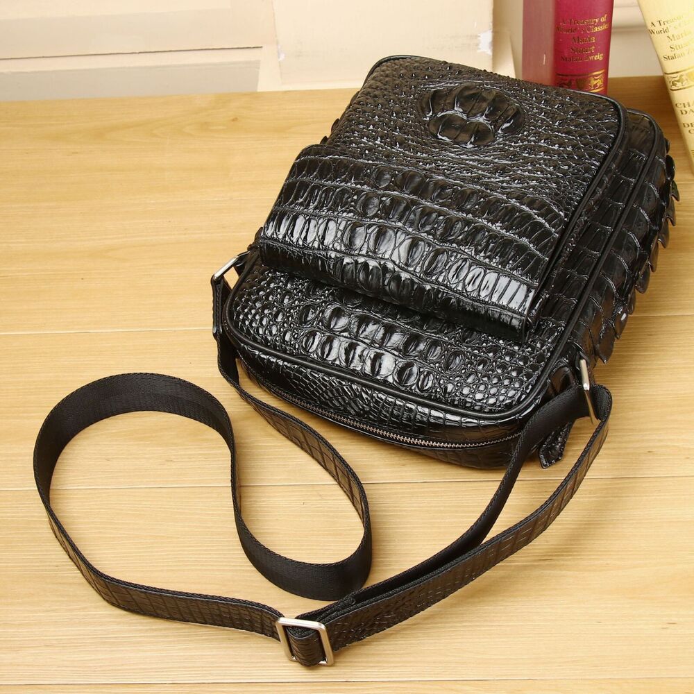 Top Cow Leather Crocodile Embossed, Black Men's Business Shoulder/Messenger bags