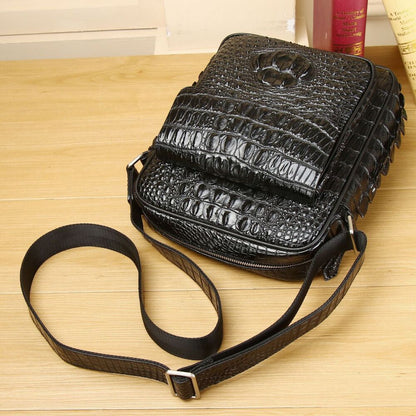 Top Cow Leather Crocodile Embossed, Black Men's Business Shoulder/Messenger bags