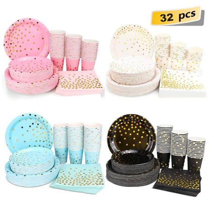 8Pcs/Set Disposable Tableware Plate/Napkin Birthday Wedding Party Decor Supplies