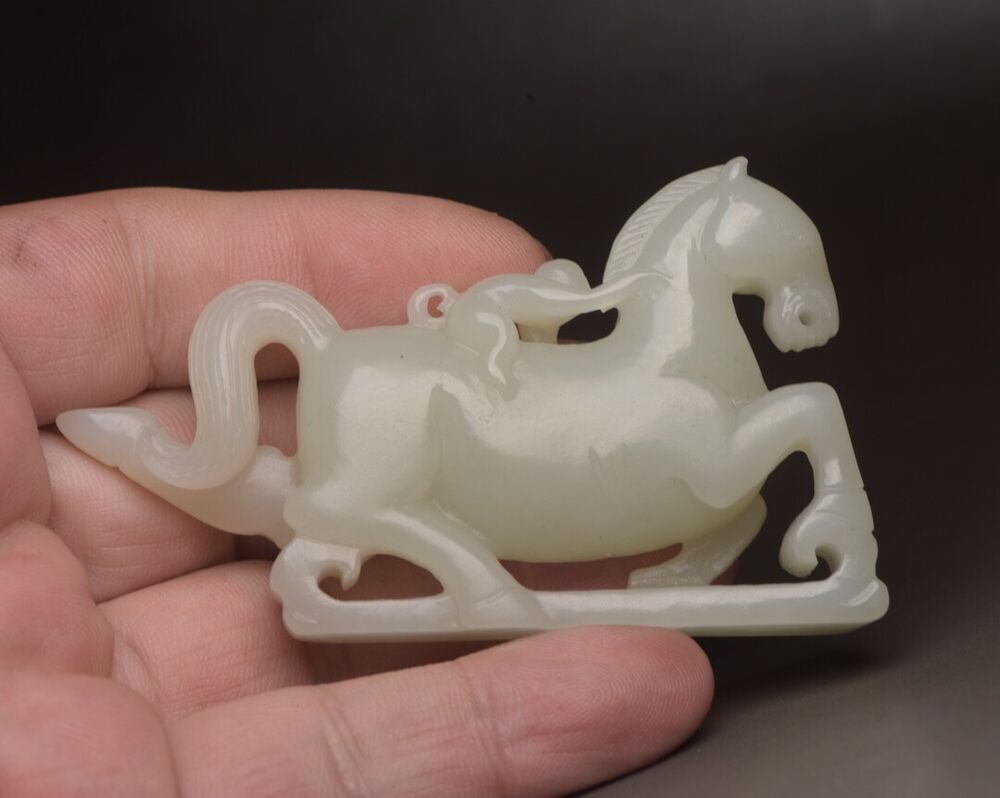 Top Chinese Natural Hotan Jade Carving Exquisite Horse Monkey Statue Collectible