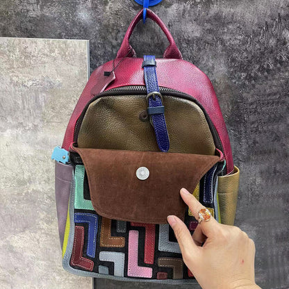 Real Leather Women's Backpack, New Designer Multi-color Travel Rucksack LargeBag