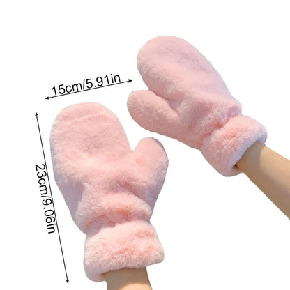 Women Thicken Plush Gloves Solid Color Soft Fluffy Girls Winter Hand Warmer Mitt