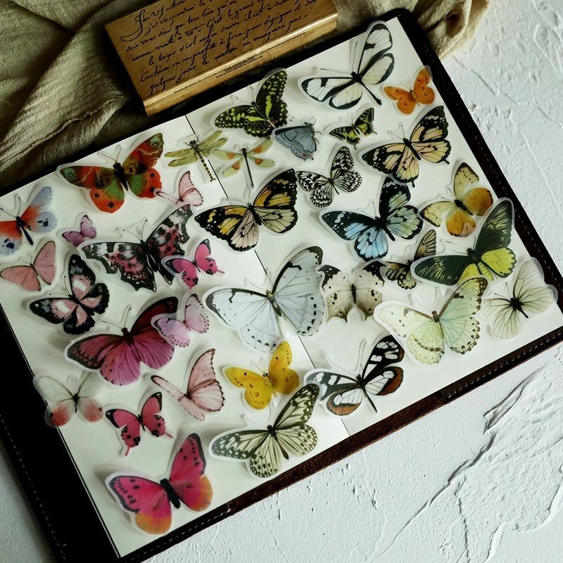 80 Pcs/Lot Butterfly Illustration Vellum Paper Stickers Scrapbooking Decorations
