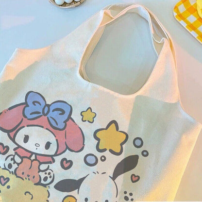 Women Girl's My Melody Handbag Tote Canvas Student Book Storage Bag Shoulder Bag