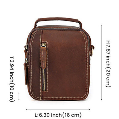 Crazy Horse Leather Men's Shoulder Bag Waist Belt Bag Outdoor Fanny Pack Handbag
