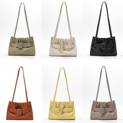Real Leather Oversize Buckle Scrunchy Ruched Clutch Shoulder bag Crossbody Purse