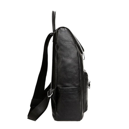 Top Cow Leather Black Men's bag, Soft Leather Large Capacity Backpack Travel Bag