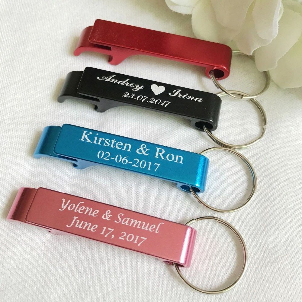 Personalized Bottle Opener 50pcs Custom Engraved Key Rings Wedding Name Gift Day