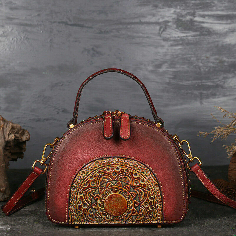 Women's Retro Classic Genuine Leather Handbags Embossed Shell Shoulder Bag Tote