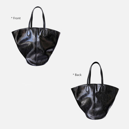 Large Shiny Soft Real Leather Waxed Tote Handbag Purse Shoulder Bag Shopper