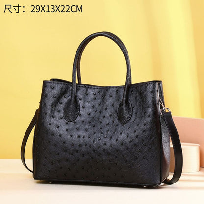 Top Cohide Leather Women's Black Handbag, Ostrich Skin Pattern Tote Shoulder Bag
