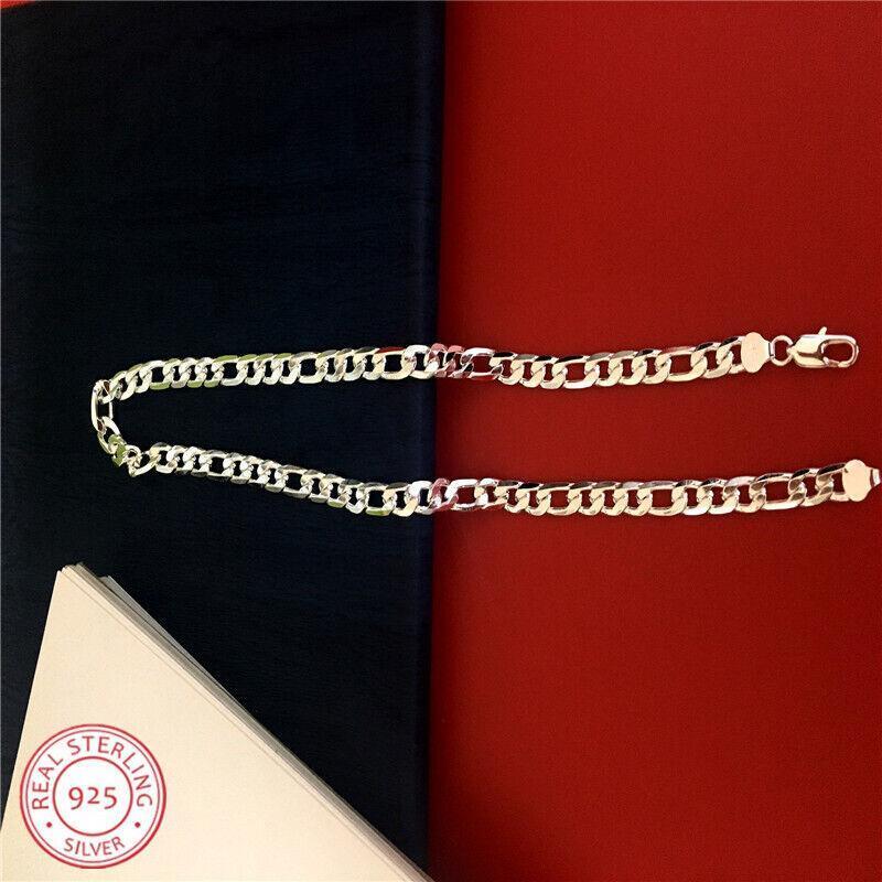 New Sterling Silver Thick Solid 925 Italy Men's Figaro Chain Necklace Bracelet