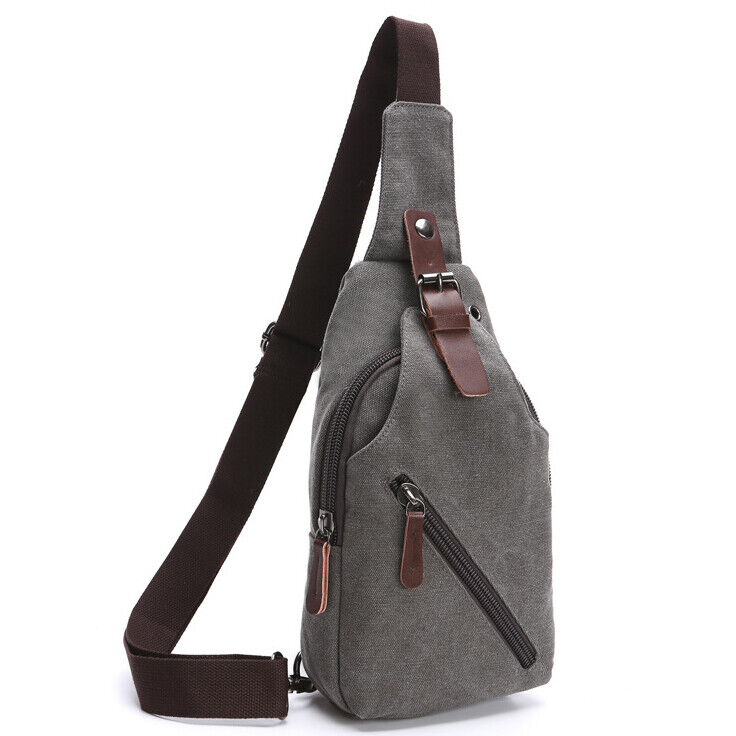 Men's Sling Backpack Canvas Crossbody Chest Bag Casual Daypack Outdoor Sport Bag