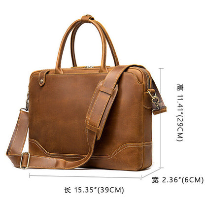 Crazy Horse Leather Men's Business Briefcase 1Cowhide 14" Handbag Shoulder bags
