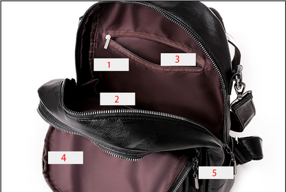 Large Capacity Black PU Leather Backpack Shoulder Bag Travel Rucksack Handbag