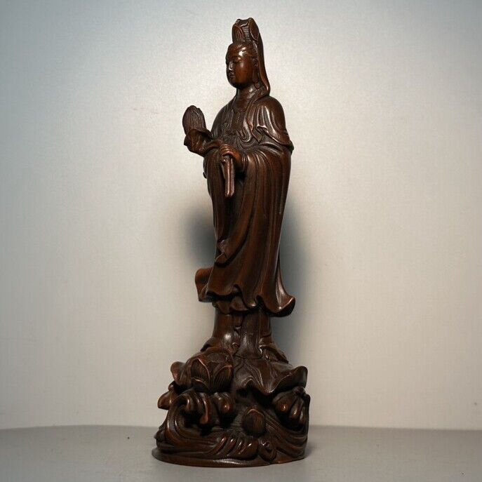 Antique Chinese Wooden Carving Kwan Yin Statue Wood Sculpture Buddha Home Decor