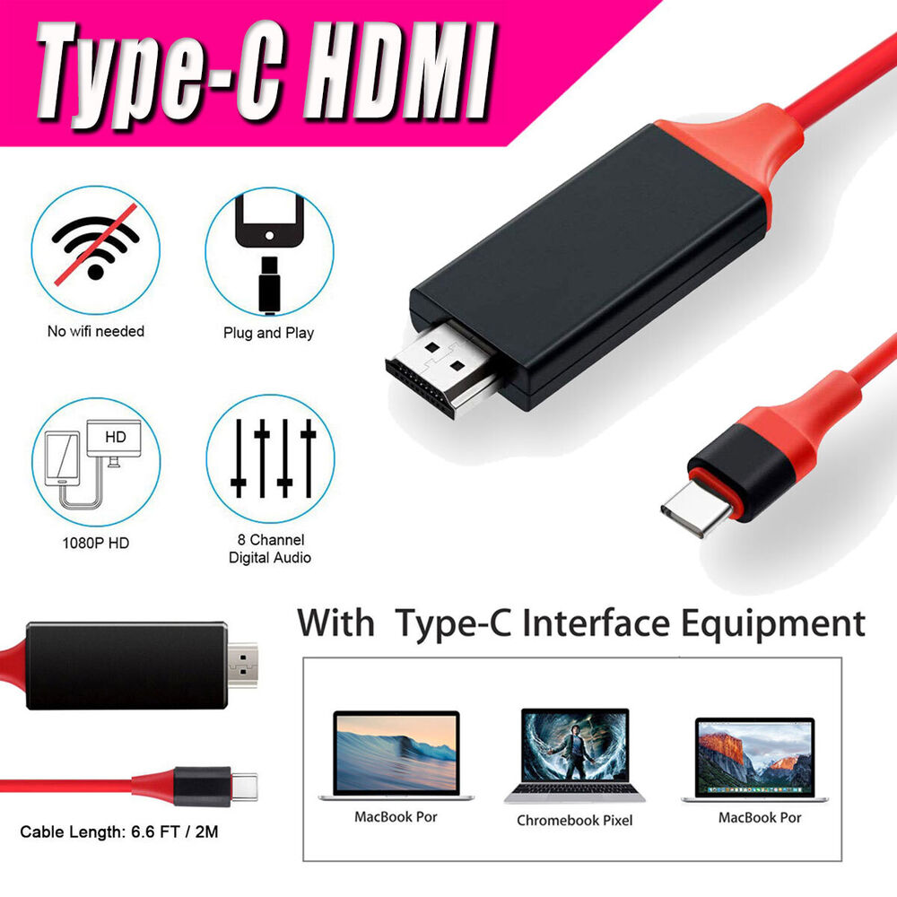 6ft Type C Phone to HDMI HDTV TV Cable Adapter For Galaxy S10/S10+/S10e/Note10+