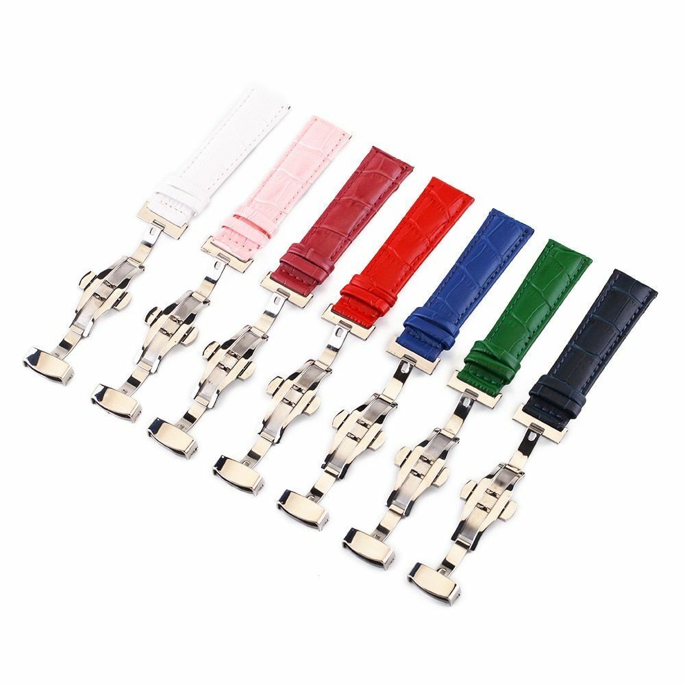 Crocodile Genuine Leather Watch Bands 12mm~24mm Wristwatch Butterfly Clasp Strap