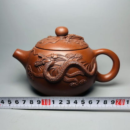 Vintage Chinese Yixing Purple Clay Teapot Zisha Ceramic Carving Dragon Teaware