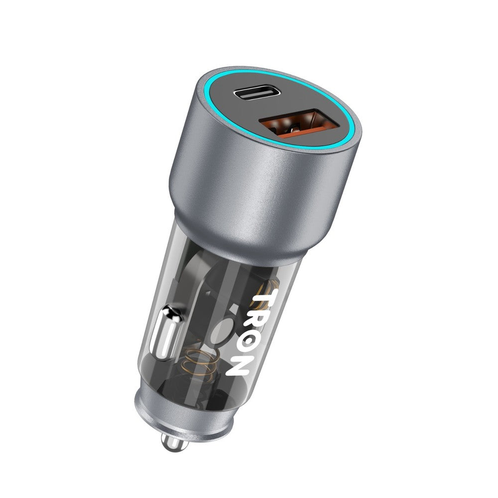 TRON 48W Dual Port Transparent Car Charger, USB-C + A Fast Charger for 12V/24V