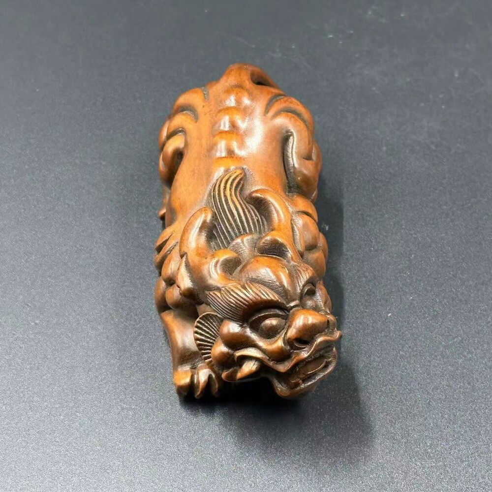 Antique Chinese Boxwood Carving Auspicious Beast Statue Figurine Christmas Gift