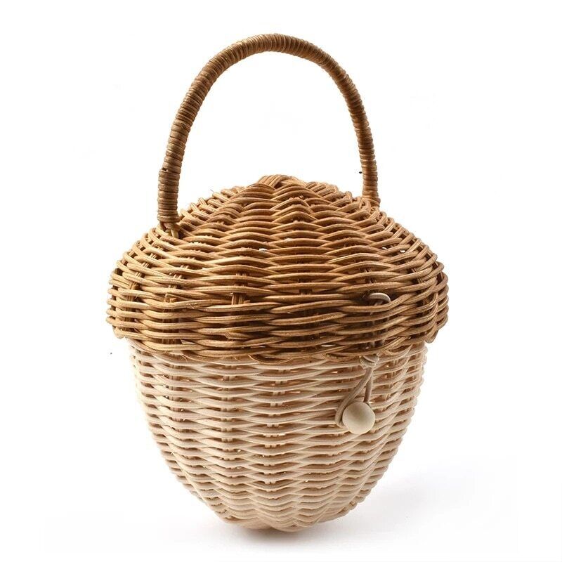 Rattan Mushroom Basket Bag Wicker Woven Women Handbags Beach Straw Bag Box