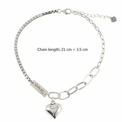 Women's 925 Sterling Silver Love Heart Rolo Link Chain Ankle Foot Bracelet